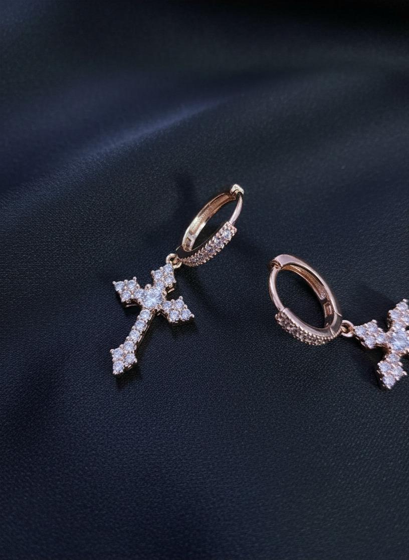 Brincos Cruz em Cobre com Zircónia Cúbica