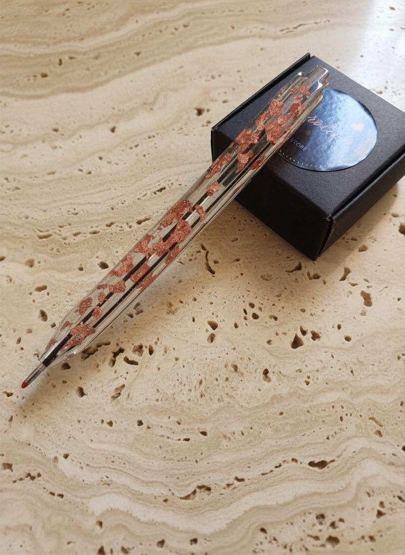 Caneta em Resina com Folhas de Bronze – Tinta Azul