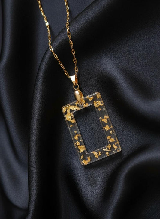 Colar Retângulo Dourado – Ouro 18K e Folha de Ouro
