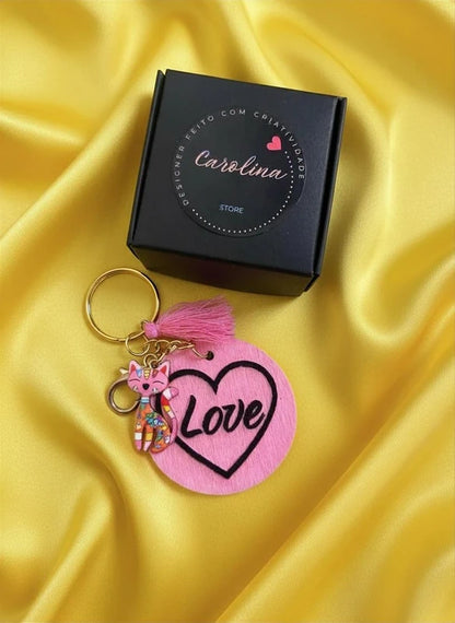 Porta-chaves Love com Pingente de Gato