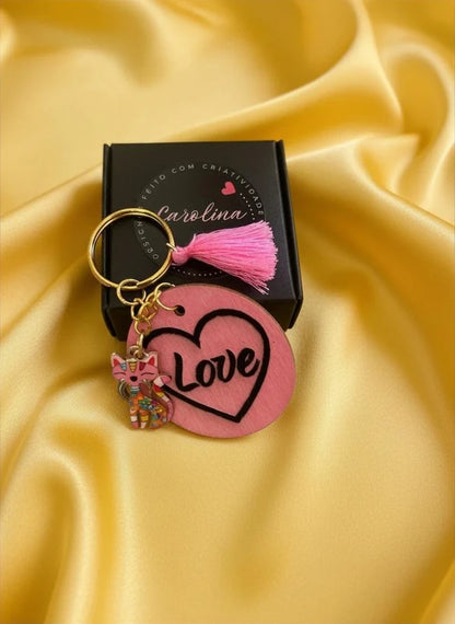 Porta-chaves Love com Pingente de Gato