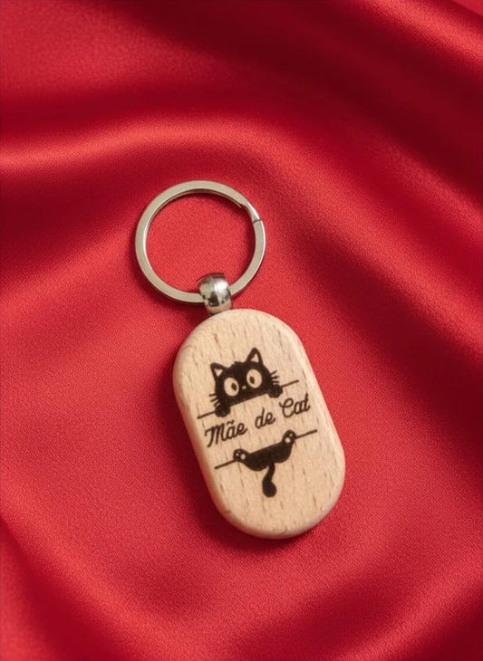 Porta-chaves em madeira Mãe de gato