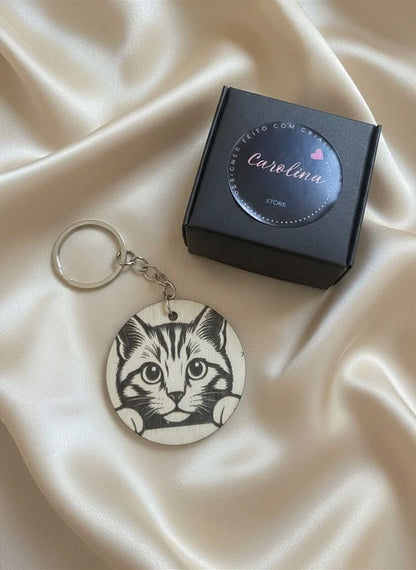 Porta-Chaves Personalizado Gato – Madeira Gravada a Laser
