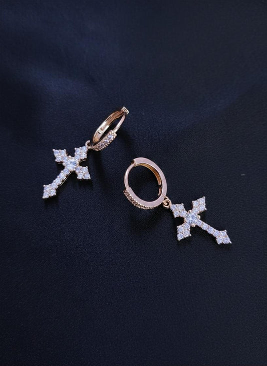Brincos Cruz em Cobre com Zircónia Cúbica