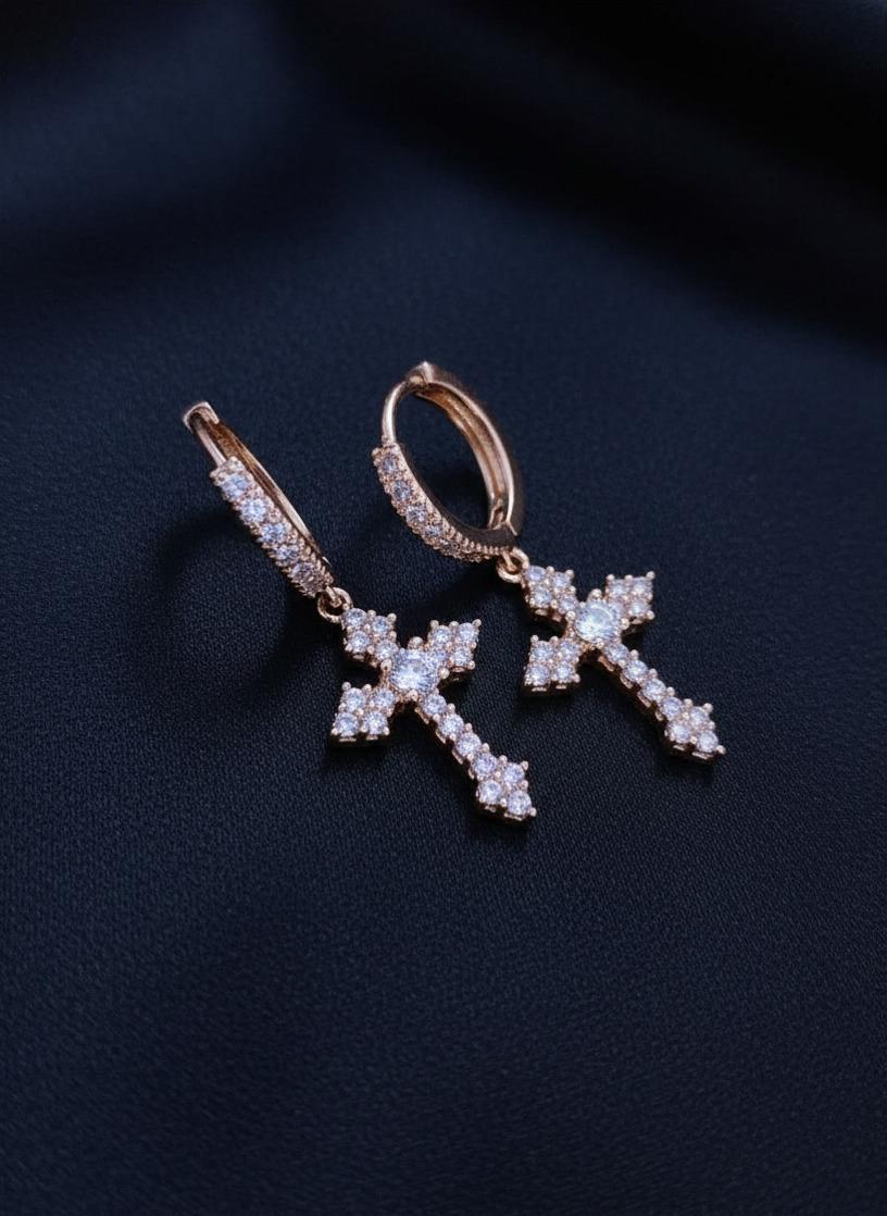 Brincos Cruz em Cobre com Zircónia Cúbica