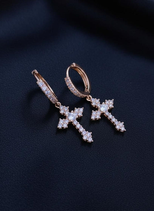 Brincos Cruz em Cobre com Zircónia Cúbica