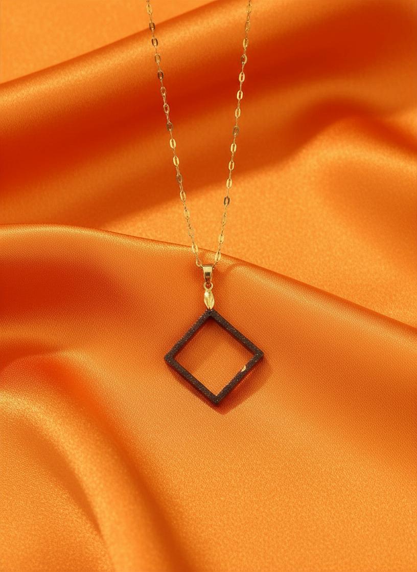 Colar com Corrente em Ouro 18K e Pingente em Resina Tom Castanho