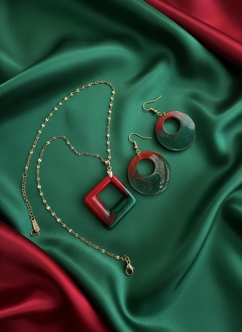 lConjunto Colar e Brincos Portugal 🇵🇹 | Resina Artesanal | Ouro 18K e Aço Inoxidável