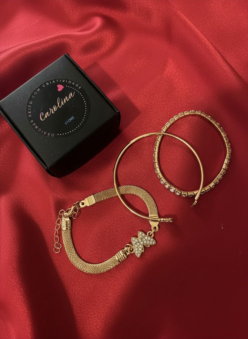Conjunto 3 Pulseiras Brilho Dourado